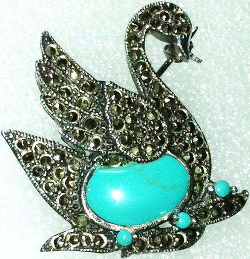 ***STUNNING!***Vintage Handcrafted S/Silver Stamped 925 Marquisite Swan Brooch (Large!)