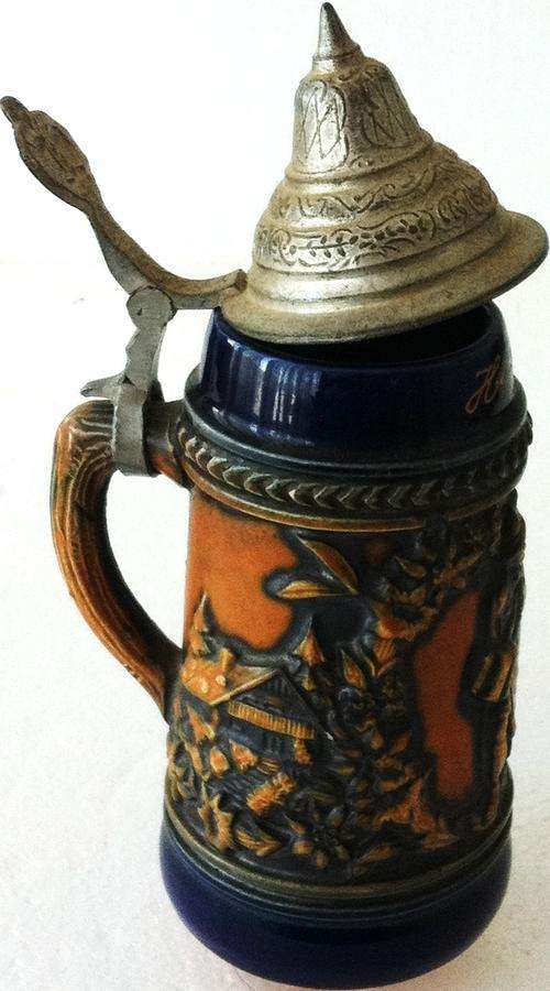 HIGHLY COLLECTABLE ANTIQUE COBALT BLUE "GERTZ" 1862 PEWTER LIDDED GERMAN BEER STEIN! (MARKED)
