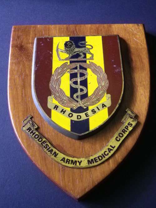 RHODESIAN ARMY MEDICAL CORPS -  COPPER + ENAMEL PLAQUE - UDI PERIOD