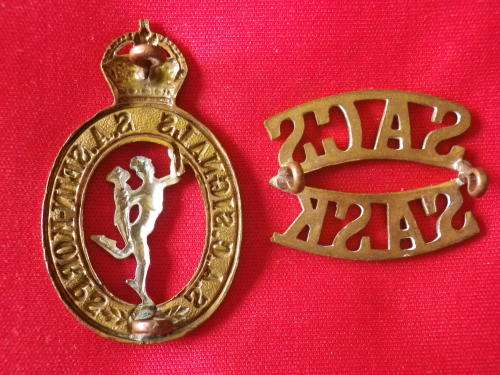 SOUTH AFRICAN CORPS OF SIGNALS BI/M CAP BADGE + BRASS SHOULDER TITLE 1930-59 OWEN 1237