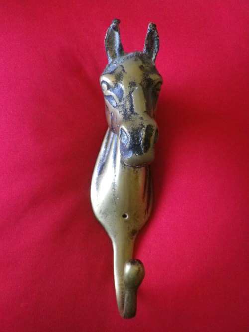 CAST BRASS HORSE HEAD WALL HOOK