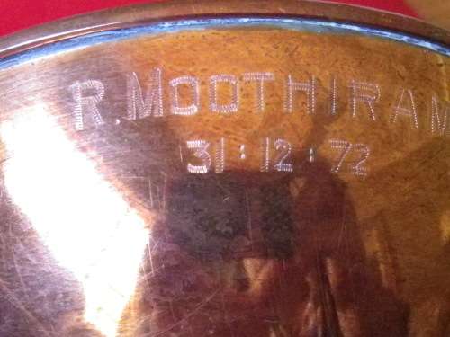 BRASS NATAL PROV. ADMINISTRATION - NURSES "FLORENCE NIGHTINGALE LAMP" INSCRIBED TO RECIPIENT 1972