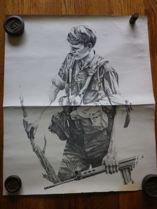 RHODESIA - PETER BADCOCK LTD ED SIGNED PRINT 123/350 - SUBJECT "WHITE RHODESIAN TROOPIE"