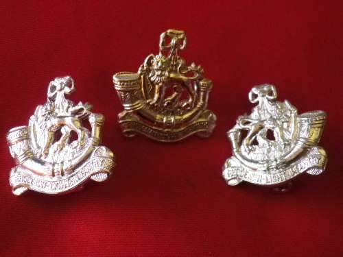 RHODESIAN LIGHT INFANTRY -  SILVER ANODISED CAP + FACING COLLAR BADGES  -  UDI PERIOD (3998)