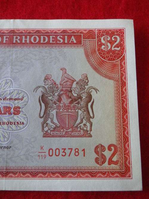 RHODESIA - USED $2 NOTE  - "SALISBURY - 7th APRIL 1975  # 003781" -  (4122)