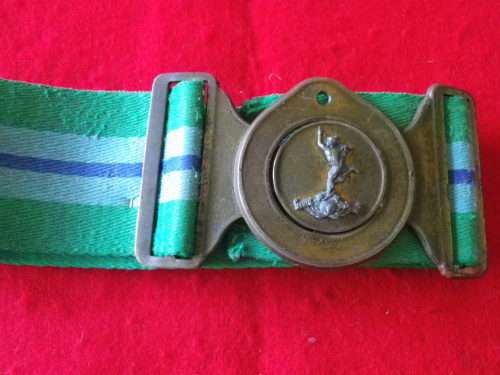 SA ARMY - SIGNALS UNIT - STABLE BELT + BUCKLE - BORDER WAR PERIOD - DINNES 4059  (X1859)