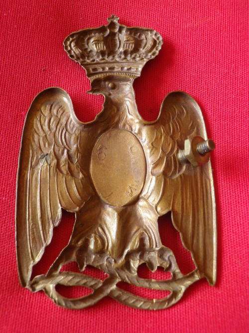 ITALIAN WW2 COLONIAL POLICE / PAI OFFICERS HELMET PLATE - HEIGHT 76.5mm / 3" -  WIDTH 47.5mm (4965)