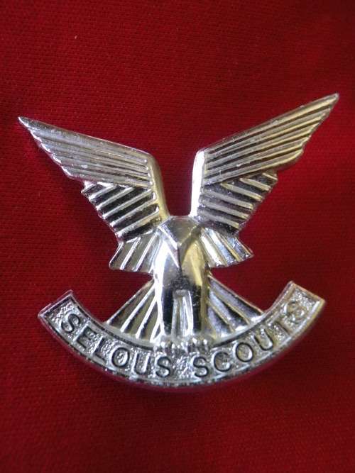 RHODESIA - SELOUS SCOUTS  SILVER ANODISED BERET BADGE -  LUGS SLIGHTLY CRIMPED  (5068)