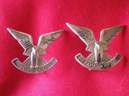 RHODESIA - SELOUS SCOUTS PAIR COLLAR BADGES STAMPED "SILVER REUTELER SALISBURY" RARE, SOME TARNISH