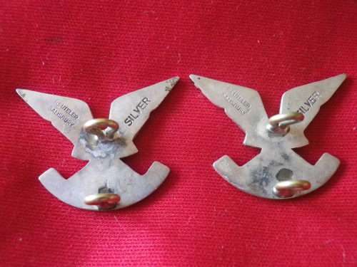 RHODESIA - SELOUS SCOUTS PAIR COLLAR BADGES STAMPED "SILVER REUTELER SALISBURY" RARE, SOME TARNISH