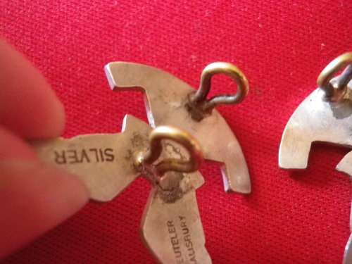 RHODESIA - SELOUS SCOUTS PAIR COLLAR BADGES STAMPED "SILVER REUTELER SALISBURY" RARE, SOME TARNISH