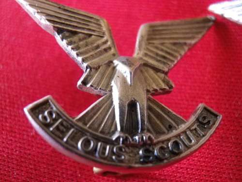 RHODESIA - SELOUS SCOUTS PAIR COLLAR BADGES STAMPED "SILVER REUTELER SALISBURY" RARE, SOME TARNISH