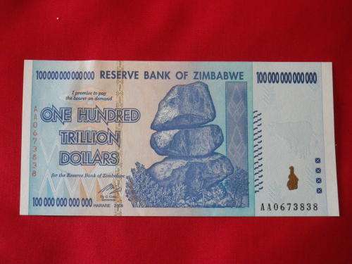 ZIMBABWE - 100 TRILLION DOLLAR BANK NOTE - UNC - PREFIX "AA" - SCARCE - COLLECTORS ITEM