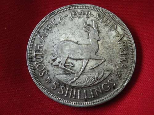 SOUTH AFRICA / SUID AFRIKA  - 5 SHILLING COIN 1948 -  SILVER  -   CONDITION AS SEEN  (5203)