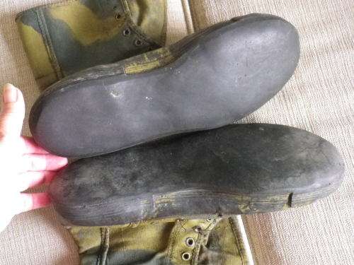 RHODESIAN ARMY ANTI-TRACKER CANVAS SHOES - CAMO HAND PAINTED,LARGE SIZE - AN EXCELLENT BUY!!  (5259)