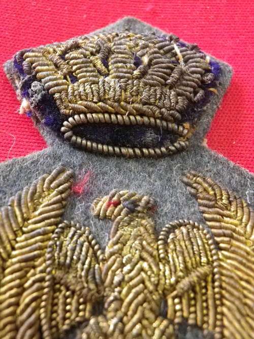 ITALIAN AIR FORCE - WW2 OFFICERS BULLION WIRE PARATROOPER CAP BADGE    (2668)