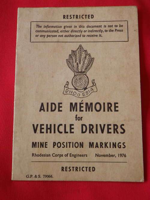 RHODESIAN ENGINEERS AIDE MEMOIRE - "MINE POSITION MARKINGS" 1976   3 PAGES   (5267)