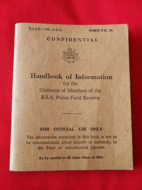 RHODESIA - BSAP HANDBOOK OF INFORMATION FOR FIELD RESERVISTS - 72 PAGES     (5268)