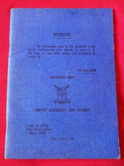 RHODESIAN ARMY - AIDE MEMORIE "COUNTER INSURGENCY" 1975  22 PAGES, INSCRIBED    (5272)