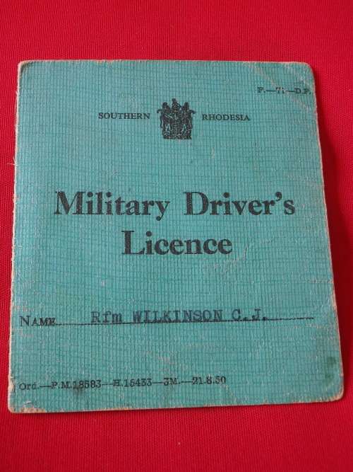 SOUTHERN RHODESIA MILITARY DRIVERS LICENCE.  - NAMED + AA MEMBERSHIP CARD  (2606)