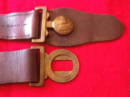 RHODESIA - BSAP LEATHER BELT WITH 1ST PATTERN BUCKLE - POLISHED - MAX LENGTH 102 CM / 40"  (2625)