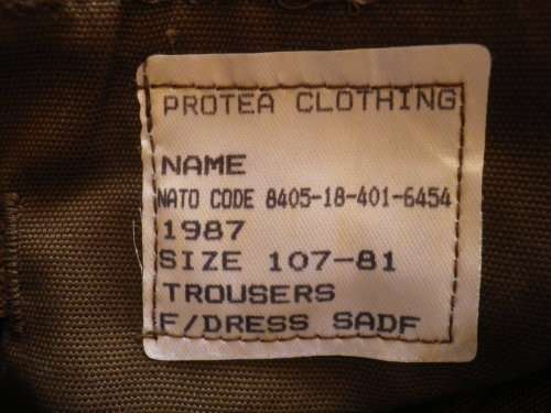 SADF - 1 X NUTRIA TROUSERS - 1987/88, AS NEW - SIZE 107-81, PROTEA CLOTHING  SEE TAG (3544)