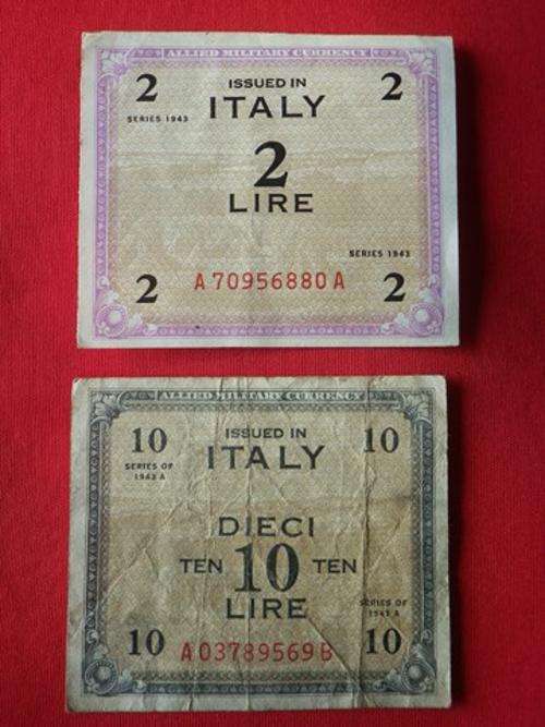ALLIED MILITARY CURRENCY SERIES 1943/A - 2 ITALIAN BANK NOTES - 2, & 10 LIRE