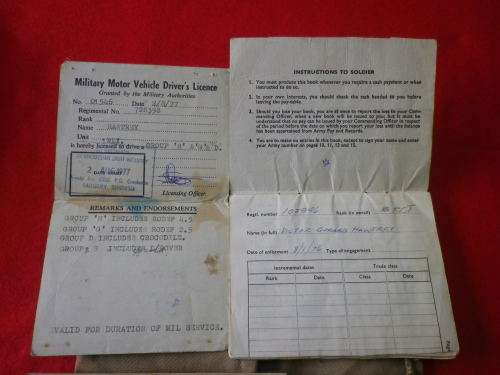 RHODESIAN ARMY- LOT OF DRIVERS EPHEMERA + OWNERS "HOUSEWIFE", INCLUDING PAY BOOK -INSCRIBED  (285)