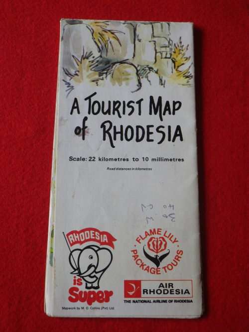 RHODESIAN TOURIST MAP - AS SPONSORED BY "RHODESIA IS SUPER, FLAME LILY TOURS, AIR RHODESIA"  (5548)