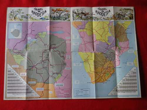 RHODESIAN TOURIST MAP - AS SPONSORED BY "RHODESIA IS SUPER, FLAME LILY TOURS, AIR RHODESIA"  (5548)