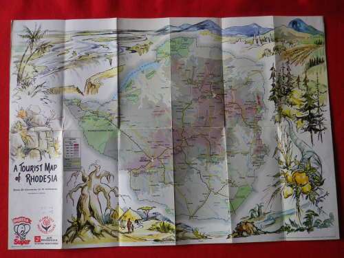 RHODESIAN TOURIST MAP - AS SPONSORED BY "RHODESIA IS SUPER, FLAME LILY TOURS, AIR RHODESIA"  (5548)