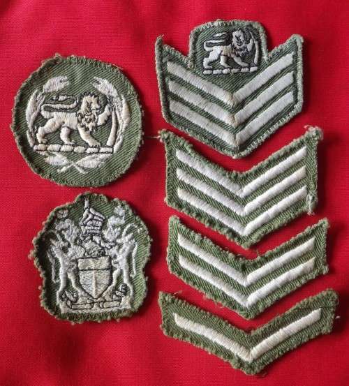RHODESIAN ARMY SET OF COMBAT DRESS RANKS -  L/CPL, CPL, SGT, C/SGT, WO2, WO1              (3362)