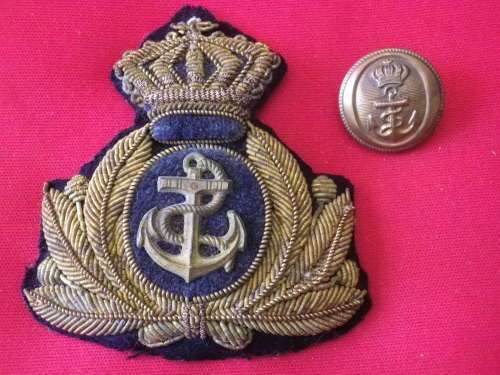 ROYAL ITALIAN NAVY - WW2 OFFICERS BULLION BADGE + BUTTON - OD 20mm        (5696)