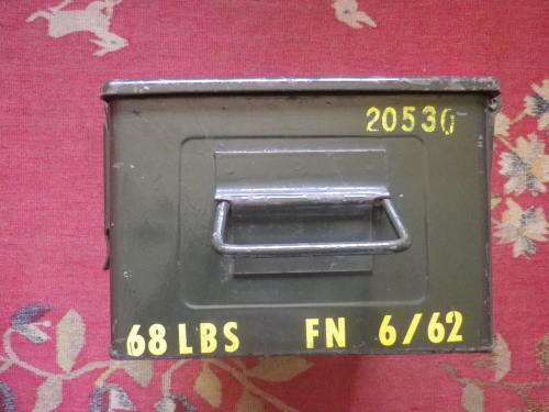 SOUTH AFRICA METAL AMMO BOX - FN 7.62mm BALL ROUNDS - 1962 - 31.5 cmX29.5cmX18cm WEIGHT 7.15 Kgs