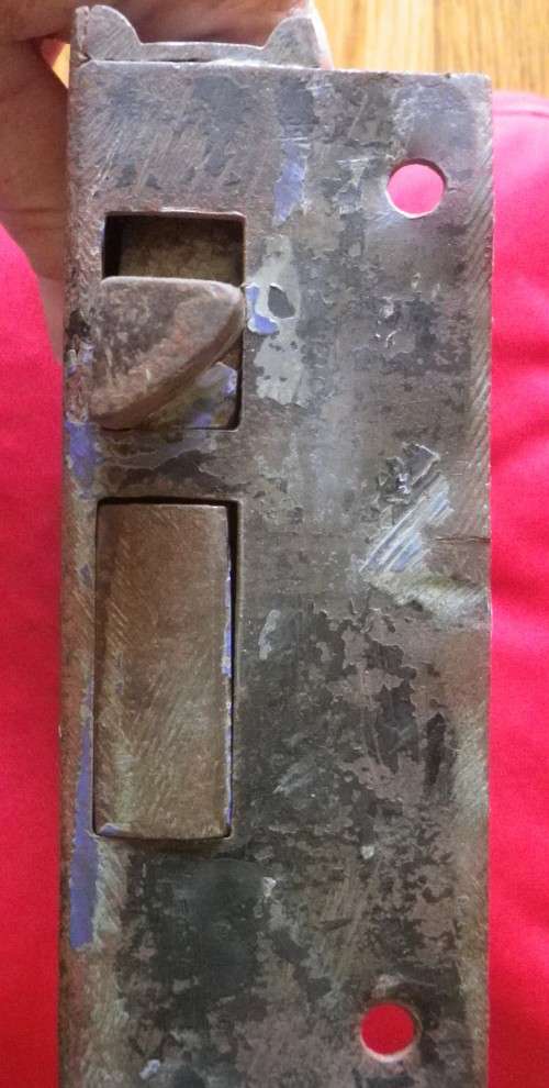 EARLY 18TH CENTURY WORKING RIM LOCK SET (LIFT UP)  INC. ORIGINAL KEY + ORIGINAL LH STAPLE  -  RARE