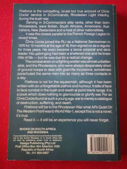 RHODESIA - "FIREFORCE" BY CHRIS COCKS - SIGNED BY AUTHOR  - SOFT COVER    (3637)