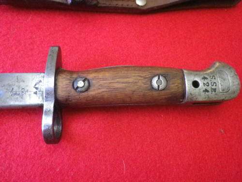 SA / GB -1907 PATT. WILKINSON BAYONET+ SCABBARD + FROG + UNION STAMP, SSB ETC. BLADE 43.4cm  (4318)