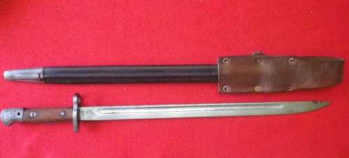 SA / GB -1907 PATT. WILKINSON BAYONET+ SCABBARD + FROG + UNION STAMP, SSB ETC. BLADE 43.4cm  (4318)