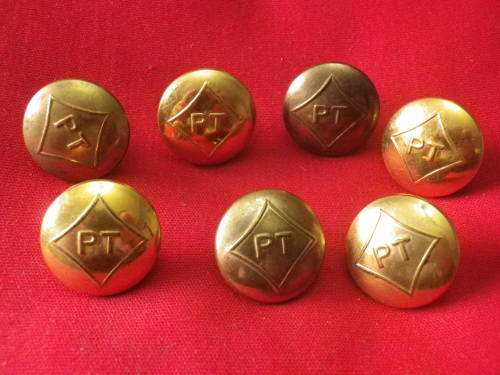 RHODESIAN POSTS & TELECOMMUNICATIONS 7 X BRASS TUNIC BUTTONS - OD'S 19.5mm       (6536)