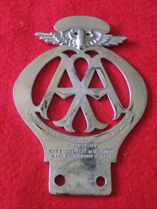 RHODESIA - EARLY AA CHROME CAR BADGE      (5402)