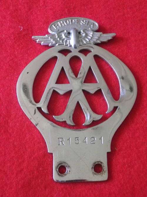 RHODESIA - EARLY AA CHROME CAR BADGE      (5402)