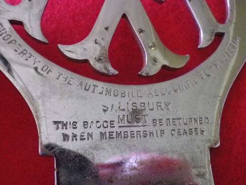 RHODESIA - EARLY AA CHROME CAR BADGE      (5402)