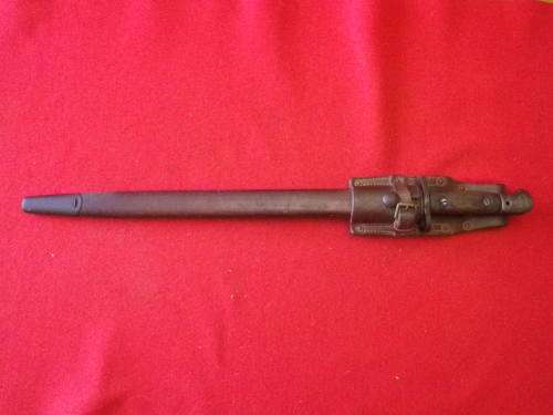 BRITISH LEE ENFIELD NO 1 .303 BAYONET P1907 MADE WILKINSON + SCABBARD + LEATHER FROG (WW2)  (4364)