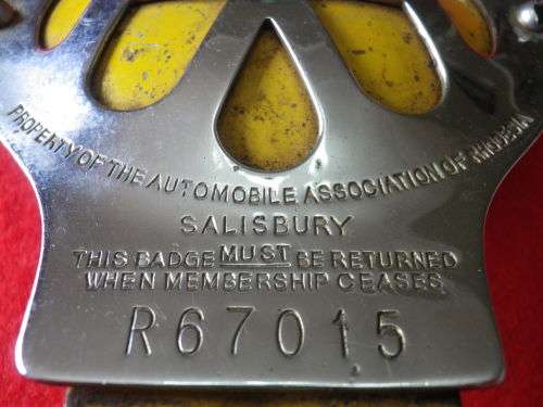 RHODESIAN AA CAR BADGE -  ON ORIGINAL MOUNT     (2333)