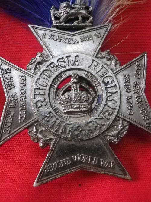 RHODESIA REGT - 4BN BADGE + HACKLE - SCARCE     (6948)
