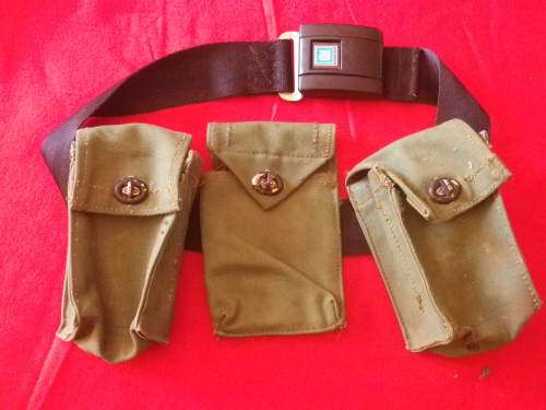 RHODESIA  - 3 MAG POUCHES, 1 X SINGLE, 2 X DOUBLE MADE KALBRO, BYO - ON IMPROVISED BELT - RARE (2338