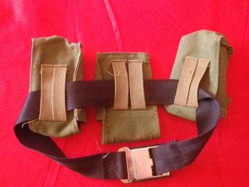 RHODESIA  - 3 MAG POUCHES, 1 X SINGLE, 2 X DOUBLE MADE KALBRO, BYO - ON IMPROVISED BELT - RARE (2338