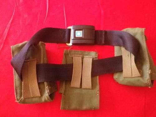 RHODESIA  - 3 MAG POUCHES, 1 X SINGLE, 2 X DOUBLE MADE KALBRO, BYO - ON IMPROVISED BELT - RARE (2338
