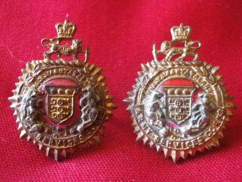 RHODESIA & NYASALAND ASC-  BI METAL FACING PAIR COLLAR BADGES - MADE FIRMIN      (6977)