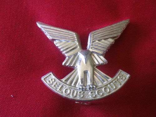 SELOUS SCOUTS OR'S SILVER ANODISED BERET BADGE - MADE REUTELER - MINOR RESIDUE /SCRATCHES ON BACK